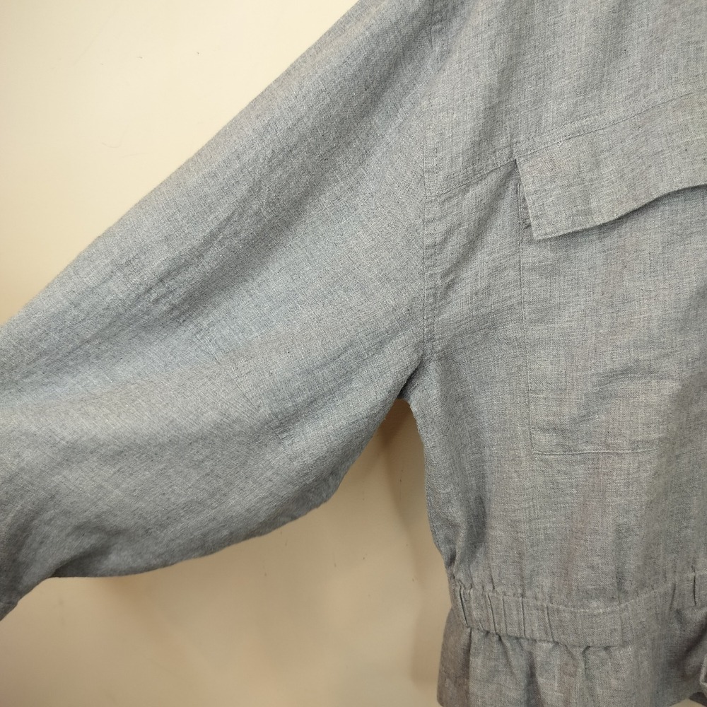 LOFT Blouse XXL Tie Front Balloon Sleeve Utility Casual Gray Cotton - Picture 5 of 11